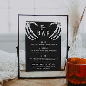 Halloween Wedding Bar Menu Template, Gothic Skull Bar Menu Wedding Sign, Wedding Drink Sign Printable, Editable, Download, Dramatic, 69