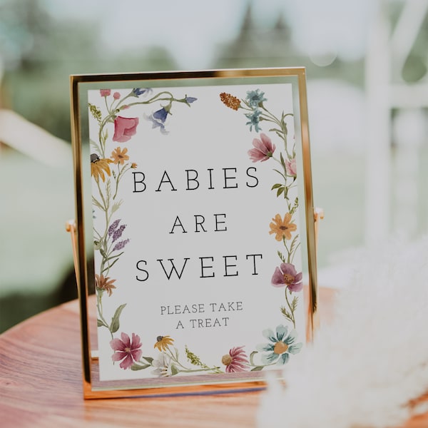 Les bébés fleurs sauvages sont une enseigne douce à imprimer, inscription fleurs sauvages, veuillez prendre une faveur, shower de bébé gâterie sucrée, baby shower floral, instantané, 55 ans