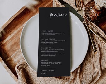 Black Menu Template, Black Wedding Menu, Modern Menu, Printable Wedding Dinner Menu, Let's Eat, Editable Text, INSTANT DOWNLOAD, 43