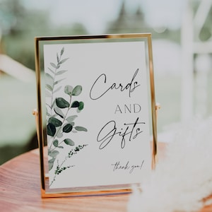 Groen kaarten en geschenken bord afdrukbaar, botanisch bruiloft bord, bord babyshower, bord vrijgezellenfeest cadeau, pensioenfeest instant, 80