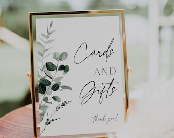 Greenery Cards and Gifts Sign Printable, Botanical Wedding Sign, Baby Shower Sign, Bridal Shower Gift Sign, Retirement Party Instant, 80