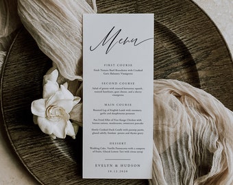 Elegant Menu Template, Calligraphy Wedding Menu, Menu Printable Wedding Dinner Menu Card, 100% Editable Text, INSTANT DOWNLOAD, Rustic, 050