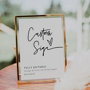 Modern Wedding Sign Template, Custom Sign, Minimalist Wedding Signage, Printable Signs for Party, Templett Wedding Sign, Editable Sign, 41