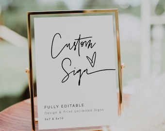Modern Wedding Sign Template, Custom Sign, Minimalist Wedding Signage, Printable Signs for Party, Templett Wedding Sign, Editable Sign, 41