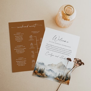 Mountain Wedding Timeline Template, Wedding Timeline, Event Timeline, Wedding Itinerary, Weekend Schedule Printable, Welcome Bag, Fall, 126