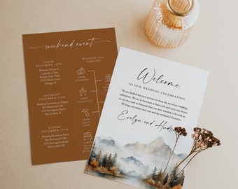 Mountain Wedding Timeline Template, Wedding Timeline, Event Timeline, Wedding Itinerary, Weekend Schedule Printable, Welcome Bag, Fall, 126