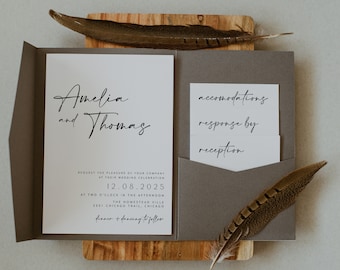 Pocket Wedding Invitation Set Templates, Minimalist Wedding, Pocket Wedding Invitations, Modern Wedding Invitation, Editable, Template, 77