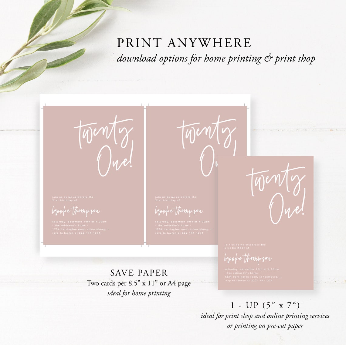 Pink 21st Birthday Invitation Template 21 Invite Blush and - Etsy