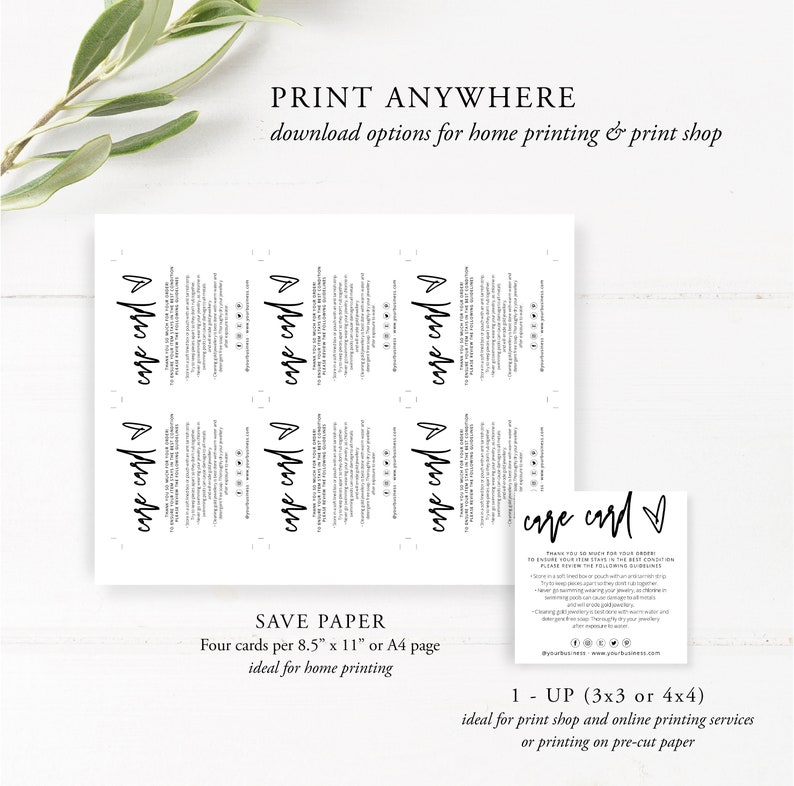 Care Card Template Small Business Care Card Jewelry Care - Etsy