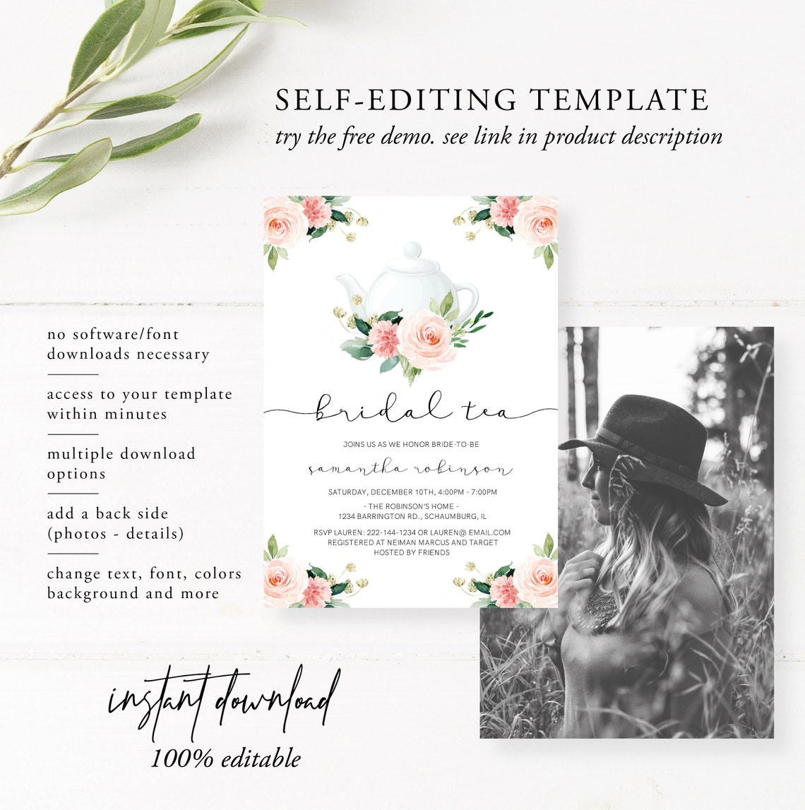 Bridal Shower Tea Party Invitation Template Printable Bridal - Etsy