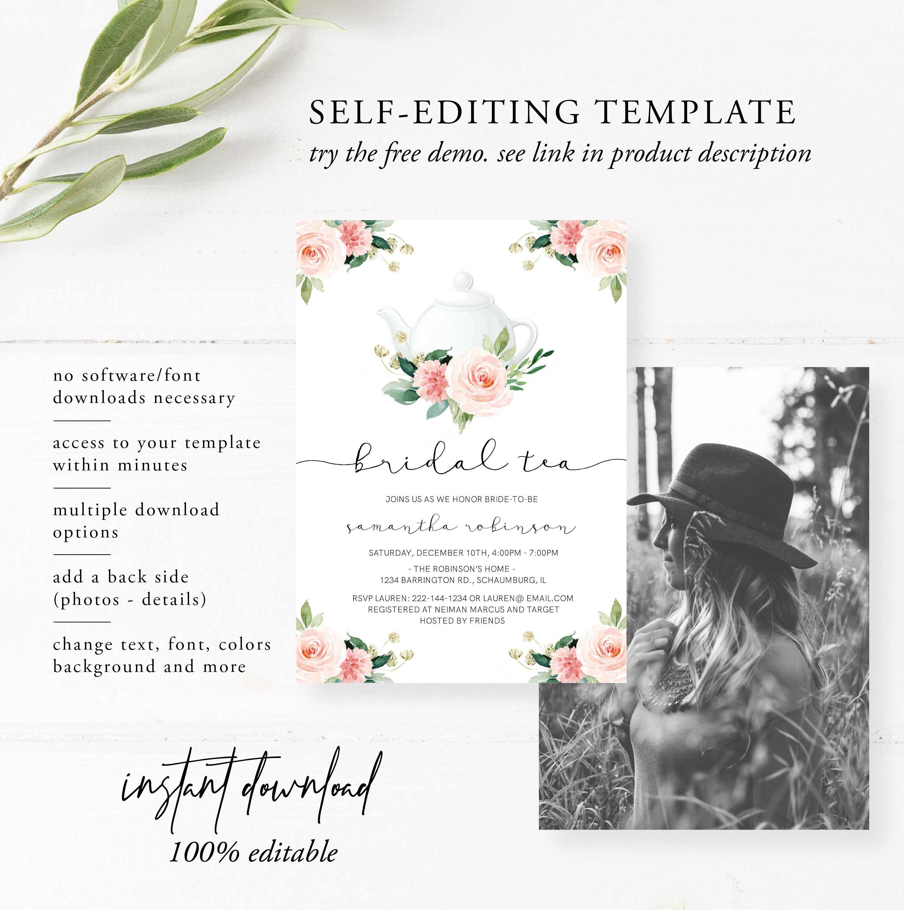 Bridal Shower Tea Party Invitation Template Printable Bridal | Etsy