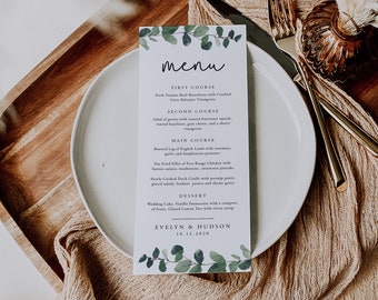 Greenery Wedding Menu Template, Greenery Wedding Menu, Greenery Wedding Menu, Greenery Menu, Wedding Menu, INSTANT DOWNLOAD, Templett, 035