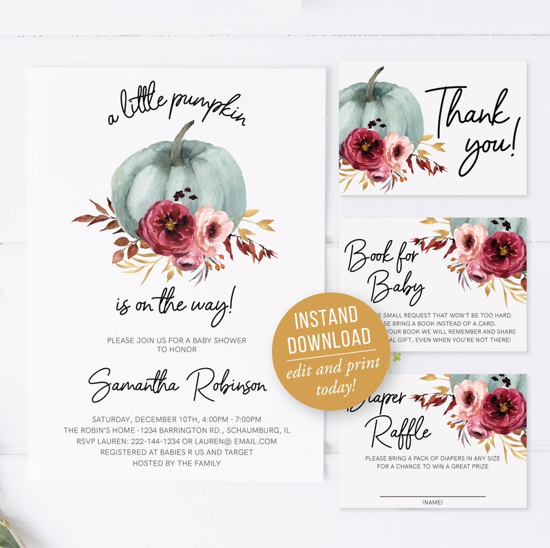 Pumpkin Baby Shower Invitation Template EDITABLE Printable - Etsy