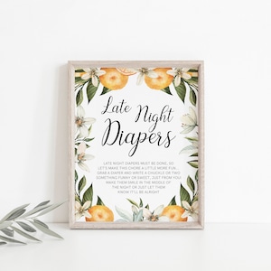 Late Night Diapers Sign, Diaper Thoughts Signs, Citrus Baby Shower Sign, Orange Late Night Diapers Sign, Editable, Template, 18