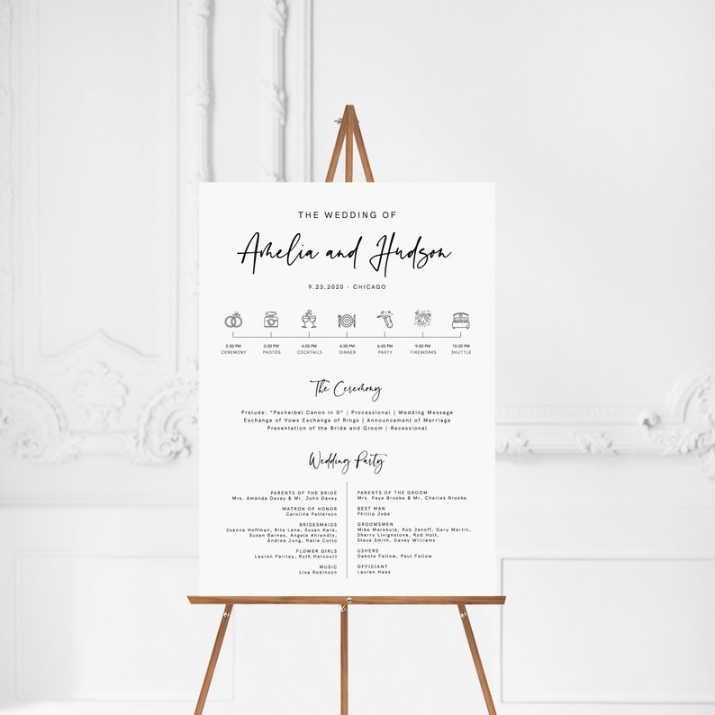 Wedding Program Sign Template, Modern Wedding, Wedding Itinerary, Timeline Sign, Download, Editable, Template, Minimalist, Modern, 003 image 3