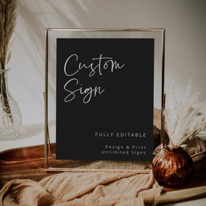 Black Custom Wedding Sign Template, Modern Minimalist Printable Wedding Signs, 8x10" 5x7" Tabletop Sign, Instant Download, Industrial, 43