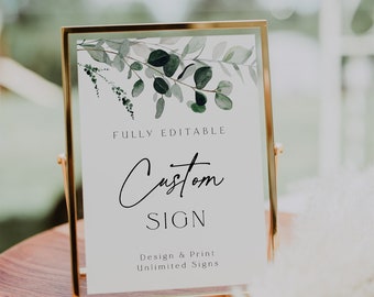Botanical Custom Sign Template, Botanical Baby Shower, Table Sign, Create Any Sign, Wedding Sign, Leaves, INSTANT DOWNLOAD, Greenery, 80