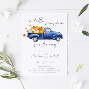 Pumpkin Fall Boy Baby Shower Invitation, Truck Boy Baby Shower, A Little Pumpkin is on the Way, Instant Download, Template