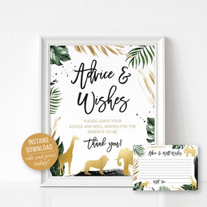 Baby Shower Advice Sign Card Safari Baby Shower Advice for Parents to be Advice Sign & Card Printable Safari Baby Shower Instant Download