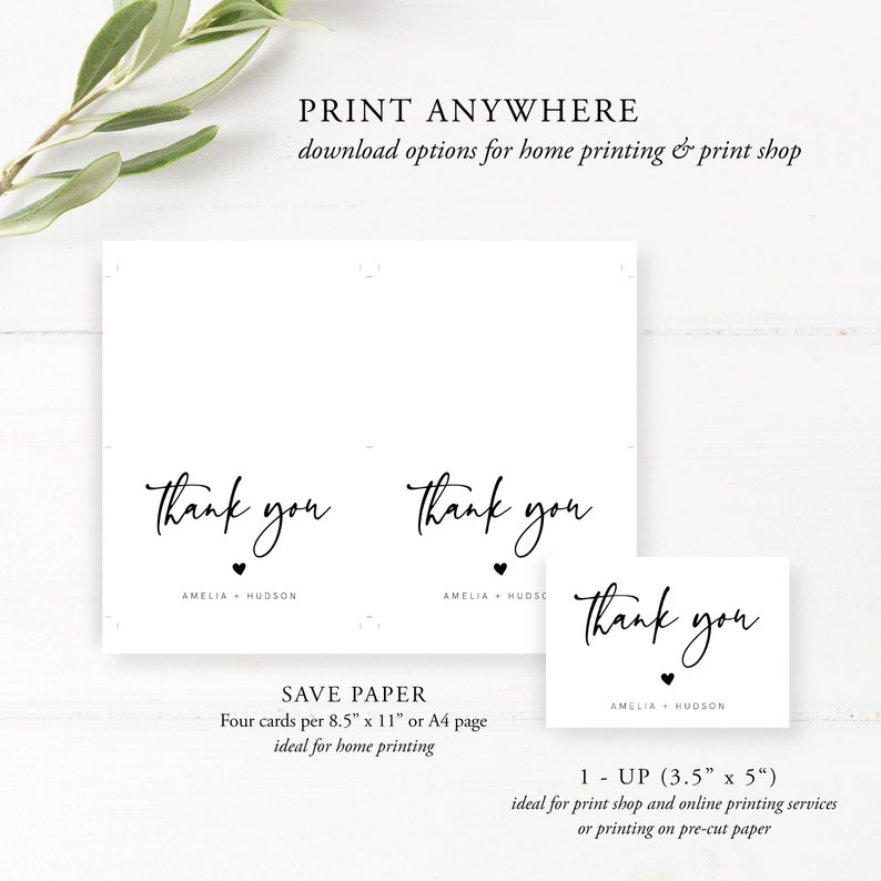 Modern Thank You Card Template Minimalist Wedding Bridal | Etsy
