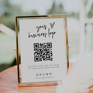 Menu QR Code Sign, Modern Menu QR Code Scanning Sign, Scan to View Our Menu Sign, Minimal Business Branding Sign, Instant, Template, 41