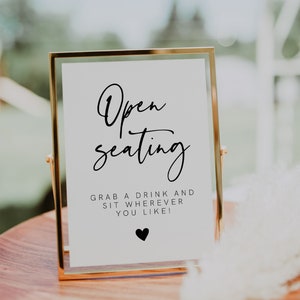 Open Seating Sign Template, Printable Open Seating Sign, No Assigned Seating Sign, Modern Wedding Sign, Minimalist Wedding Sign DIY, 003 image 1