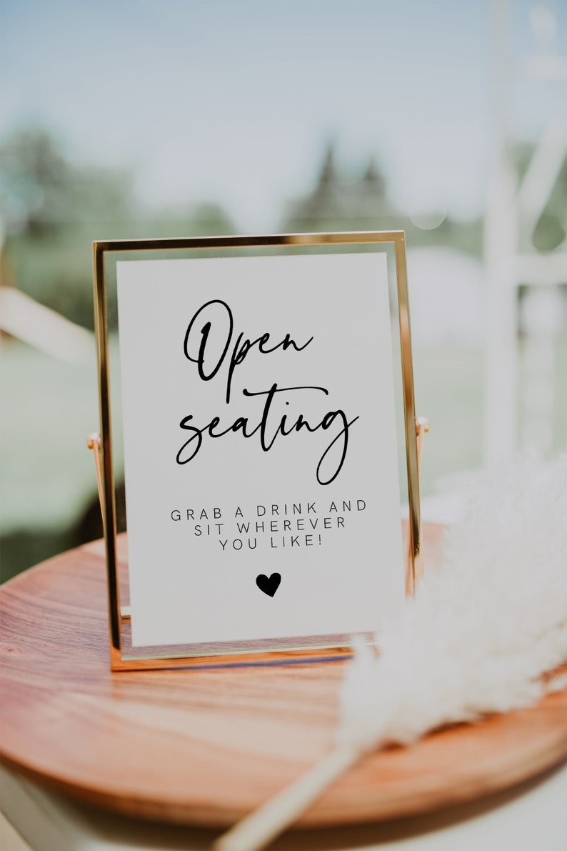 Open Seating Sign Template, Printable Open Seating Sign, No Assigned Seating Sign, Modern Wedding Sign, Minimalist Wedding Sign DIY, 003 image 1
