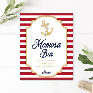 Nautical Baby Shower Momosa Bar Sign , Baby Shower Boy, Dont Say Baby Game Sign, Digital Download, Nautical, Games Anchor, Navy, Gold, Red 画像 2