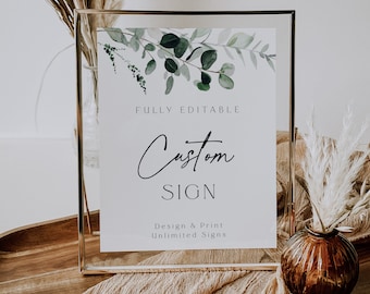 Greenery Custom Sign Template, Greenery Baby Shower, Table Sign, Create Any Sign, Wedding Sign, Eucalyptus, INSTANT DOWNLOAD, Botanical, 80
