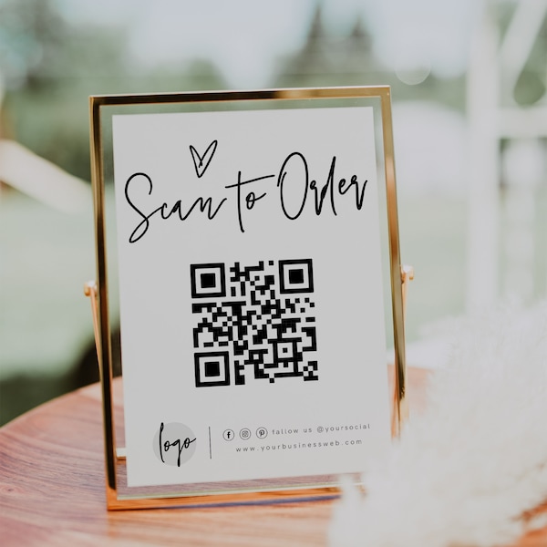 Menu QR Code Sign, Modern Menu QR Code, Scan to Order, Scan to View Our Menu Sign, Minimal Business Branding Sign, Instant, Template, 41