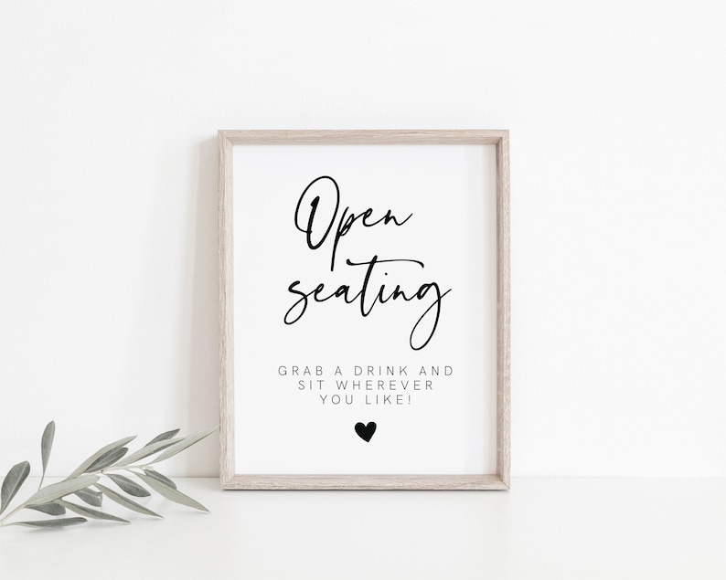 Open Seating Sign Template, Printable Open Seating Sign, No Assigned Seating Sign, Modern Wedding Sign, Minimalist Wedding Sign DIY, 003 image 2