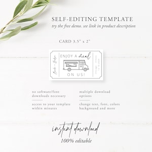 Modern Wedding Food Truck Ticket Template, Minimal Wedding Drink Voucher, Food Truck Tickets, Wedding Meal Tokens Party Cards, 003 image 5