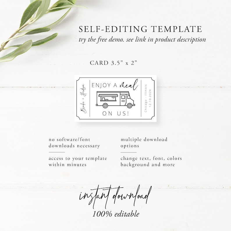 Modern Wedding Food Truck Ticket Template, Minimal Wedding Drink Voucher, Food Truck Tickets, Wedding Meal Tokens Party Cards, 003 image 5