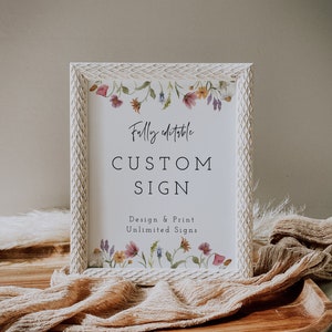 Wildflower Custom Sign, Bohemian Wedding, Baby Shower Sign, Create Any Sign, Bridal Sign, Modern,  INSTANT DOWNLOAD, Templett, 55