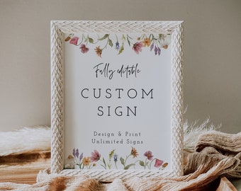 Wildflower Custom Sign, Bohemian Wedding, Baby Shower Sign, Create Any Sign, Bridal Sign, Modern,  INSTANT DOWNLOAD, Templett, 55