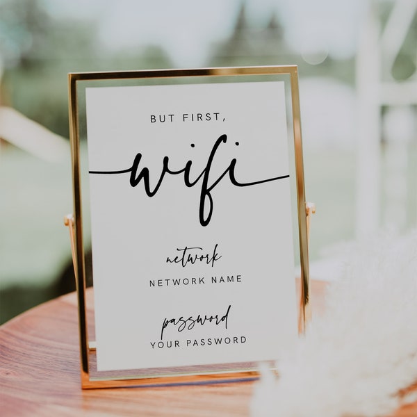 WiFi Password Sign Printable, Editable WiFi Sign Template, 5x7, 8x10, 100% Editable Text, Instant Download, Wedding Wifi, Wifi Sign, 003