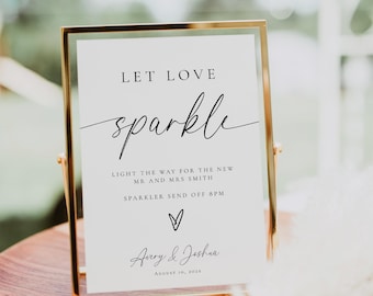 Plantilla de letrero de bengalas para bodas, letrero moderno imprimible "Que el amor brille", letrero editable de despedida con bengalas, ilumina el camino para el Sr. y la Sra., 137