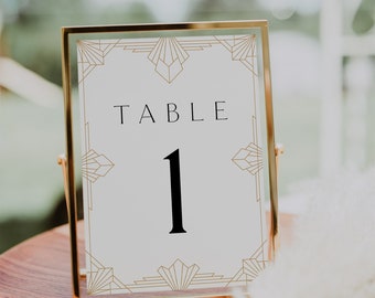 Art Deco Table Number Card Template, Gold Art Deco Wedding Table Number, Gatsby Wedding Table Number, Instant, Editable, DIY, 78