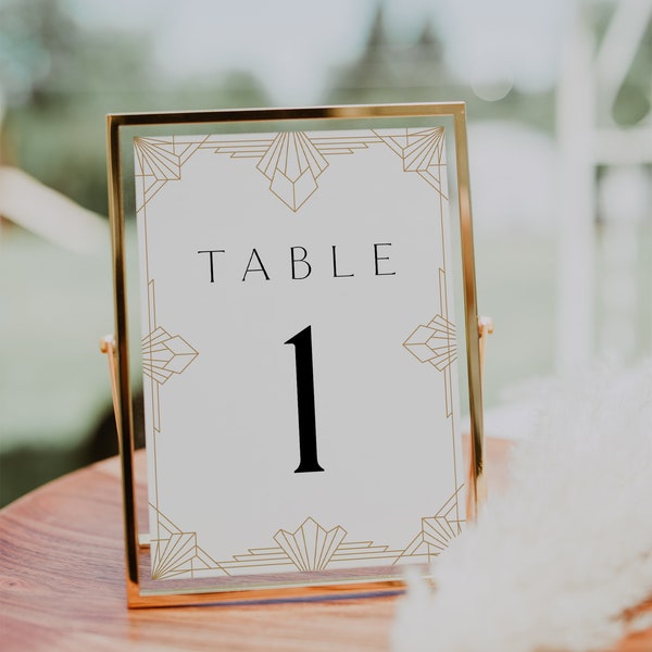 Art Deco Table Number Card Template, Gold Art Deco Wedding Table Number, Gatsby Wedding Table Number, Instant, Editable, DIY, 78