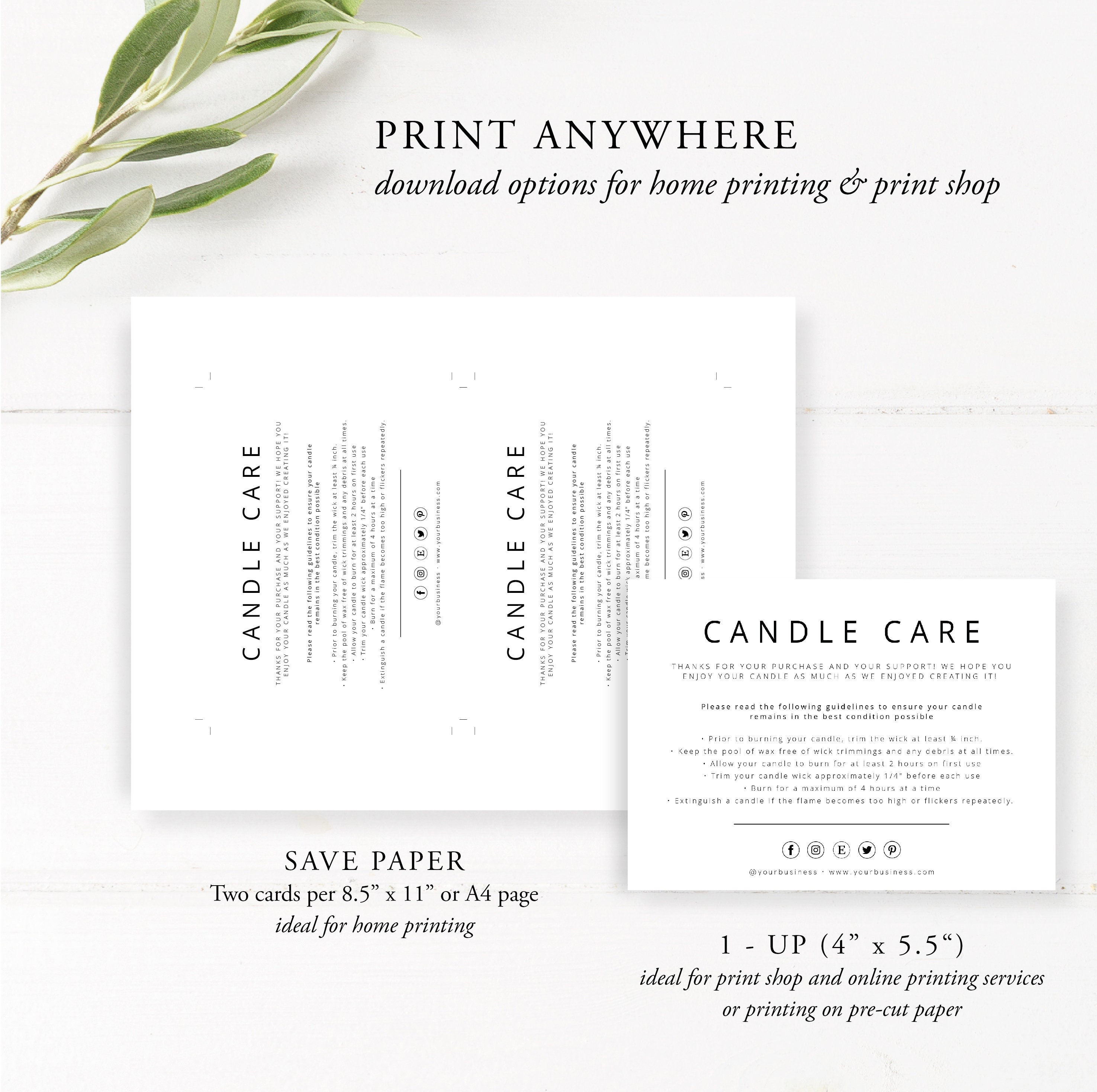Candle Care Card Template Printable Candle Instructions Etsy