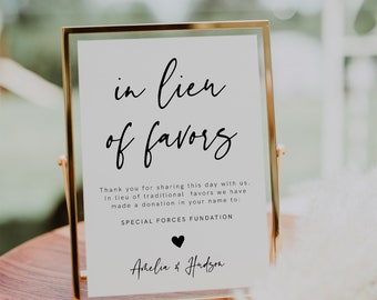 In Lieu of Favors Sign Template, Modern Wedding Donation Sign, Minimalist, Editable Charity Card Sign, Shower Signage DIY Printable, 003