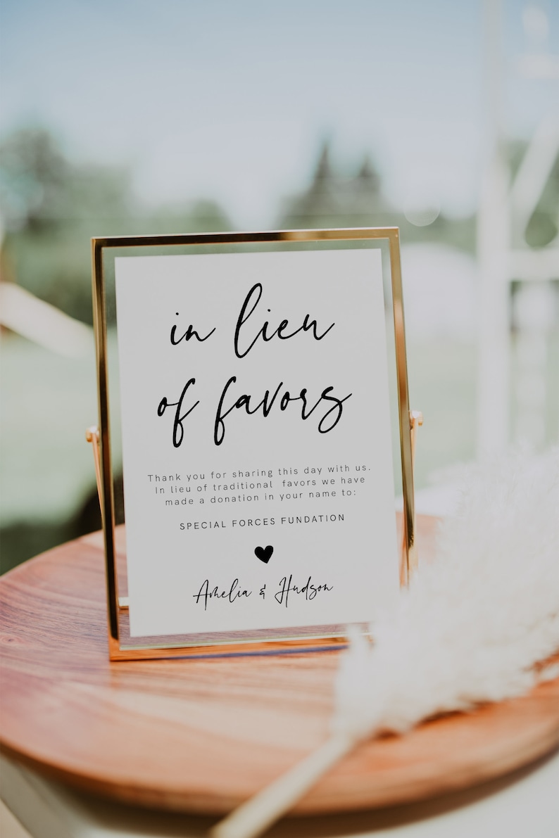 In Lieu of Favors Sign Template, Modern Wedding Donation Sign, Minimalist, Editable Charity Card Sign, Shower Signage DIY Printable, 003 image 1