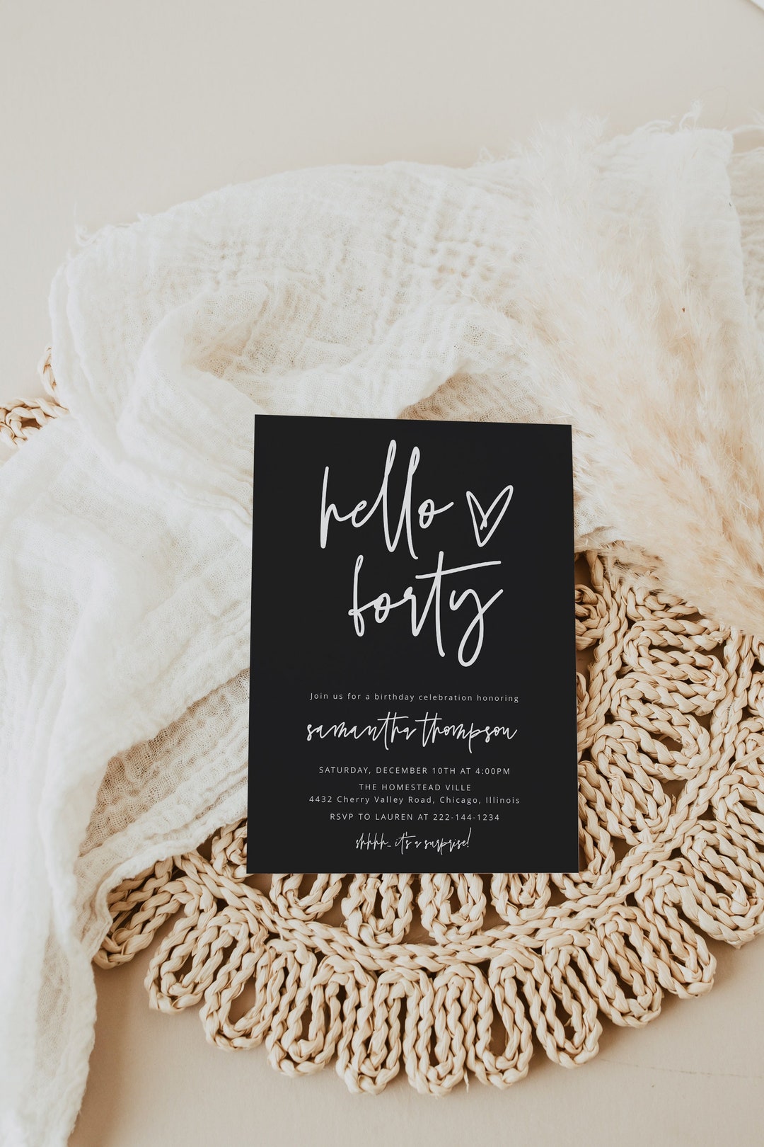 Hello Forty Birthday Invitation, Adult Birthday, Women's, Boho Theme ...