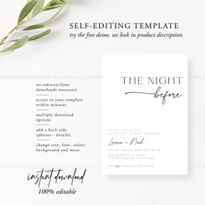 Minimalist Rehearsal Dinner Invitation, Modern Minimalist Wedding Rehearsal Invite, Elegant Dinner Invite, Editable, Template, Instant, 89 image 4