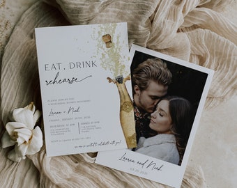 Champagne Rehearsal Dinner Invitation, Digital Rehearsal Dinner Invite, Minimalist Rehearsal Dinner, Elegant Wedding Rehearsal, 89