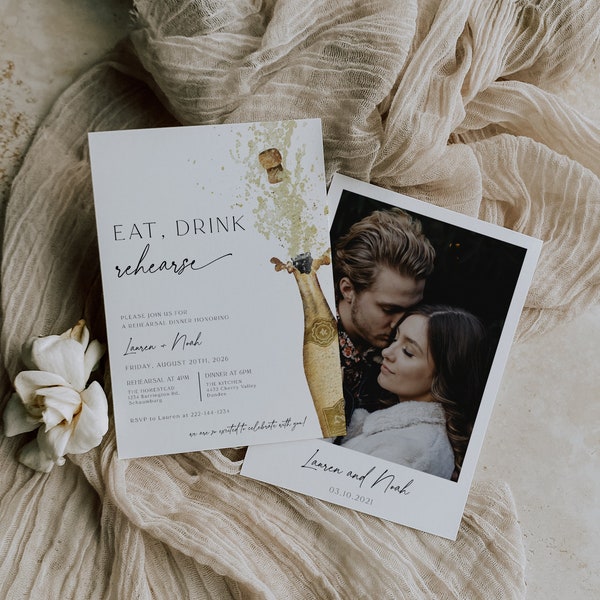 Champagne Rehearsal Dinner Invitation, Digital Rehearsal Dinner Invite, Minimalist Rehearsal Dinner, Elegant Wedding Rehearsal, 89