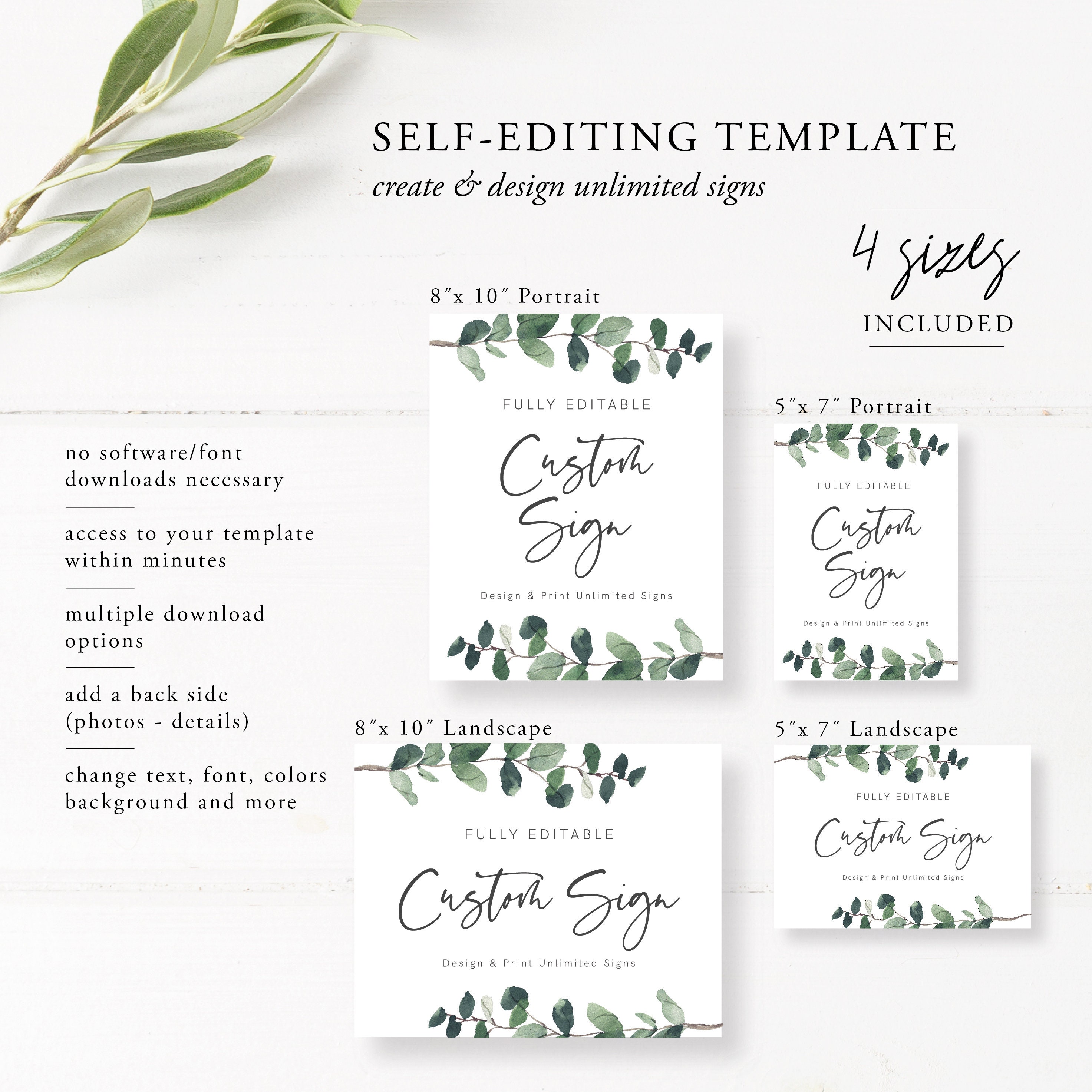 Greenery Custom Sign Template Greenery Baby Shower Table - Etsy