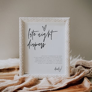 Late Night Diapers Sign, Diaper Thoughts Signs, Modern Baby Shower Sign, Minimalist, Late Night Diapers Sign, Editable, Template, 41