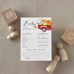 Prédictions et carte de conseils pour bébé, Shower de bébé citrouille imprimable, texte modifiable, conseils de bricolage pour bébé, téléchargement immédiat, Templett
