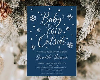 Blue Baby It's Cold Outside Baby Shower Invitation, Winter Snowflake Theme (Digital Download), 129
